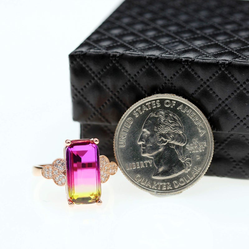 Uloveido Created Tourmaline Gemstone Rings18k Rose Gold Plated Ring with Big Rectangle Stone (size 6) RJ400 - Image 5